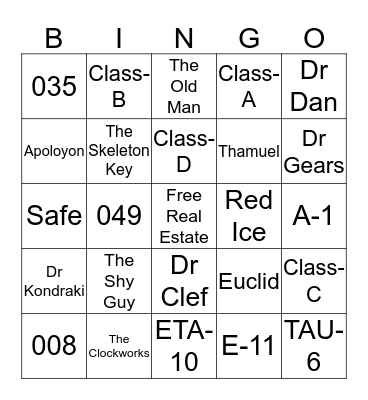 SCP Bingo Card