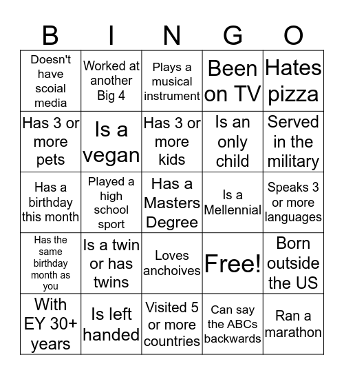 Human Bingo  Bingo Card