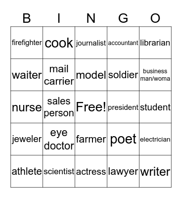 Las Profesiones Bingo Card