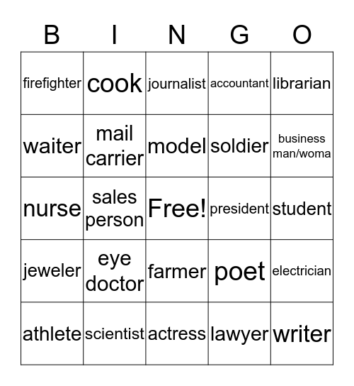 Las Profesiones Bingo Card