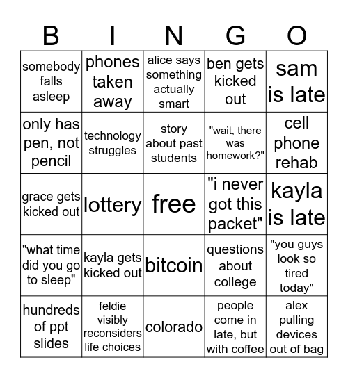Discrete math bingo Card
