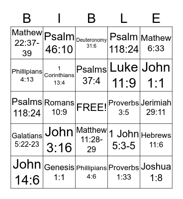 Bible Bingo  Bingo Card