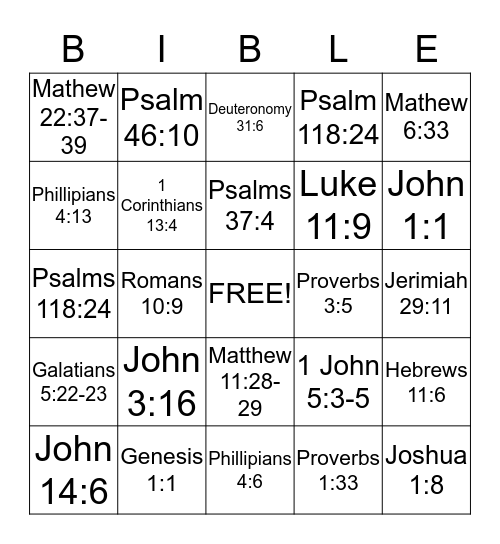 Bible Bingo  Bingo Card
