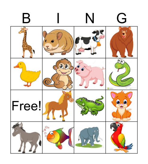 Animal Bingo Card