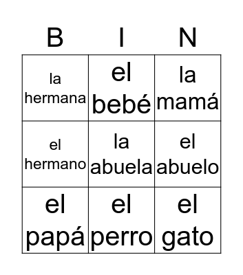 La familia Bingo Card