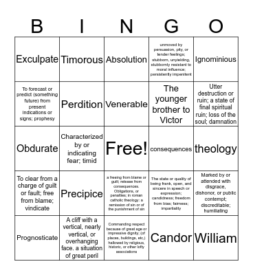 Frankenstein 7-8 Bingo Card