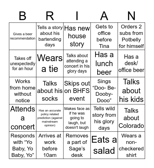 BRIAN BINGO Card