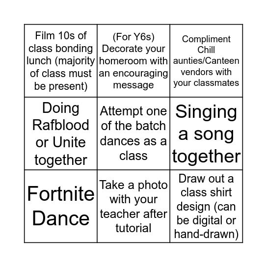 Class Bingo Card