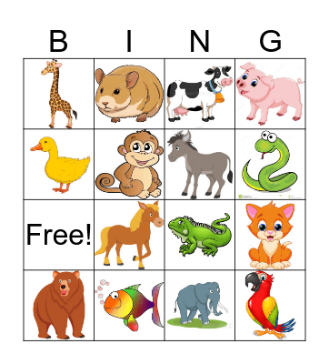 Animal Bingo Card
