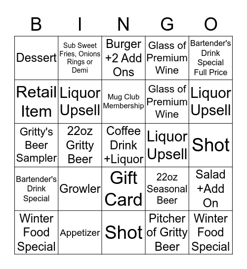 Gritty's Bingo Card