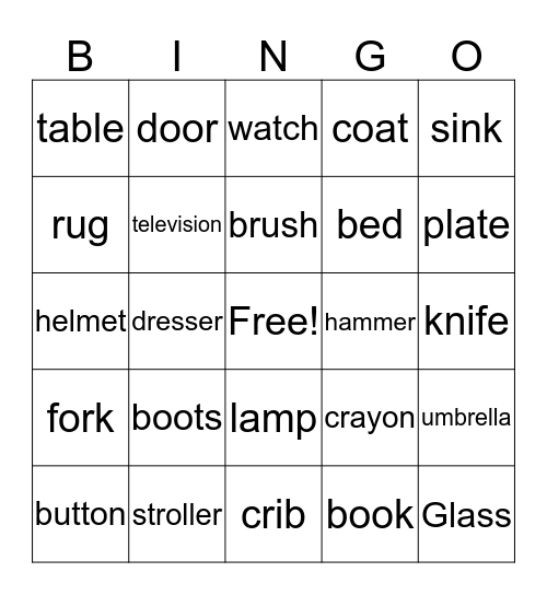 Sight Word Bingo Card