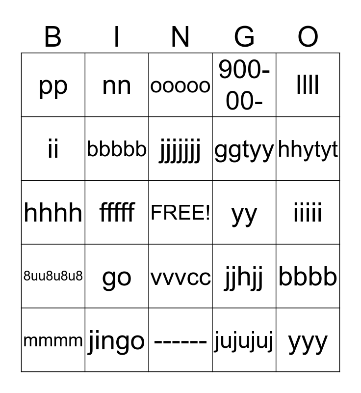 Sharolyn Bingo Card