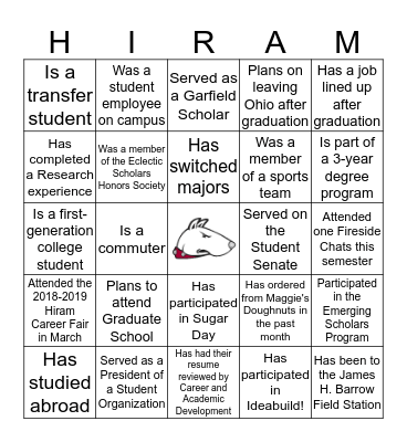 Hiram Human BINGO: Find someone who... Bingo Card