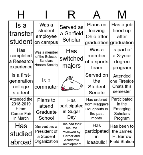 Hiram Human BINGO: Find someone who... Bingo Card