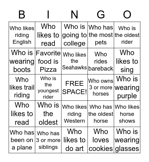 "Get to Know You" Bingo Card