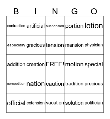 Spelling Words January 27th-31st Bingo Card
