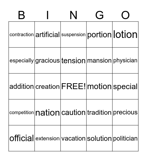 Spelling Words January 27th-31st Bingo Card