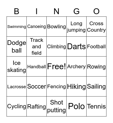 Sports Bingo Card