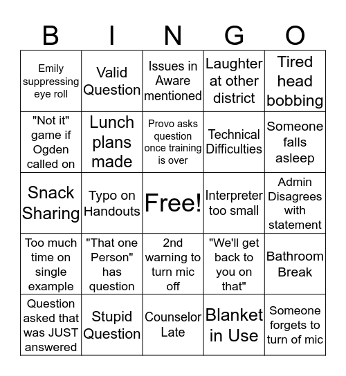 Visions Bingo Card