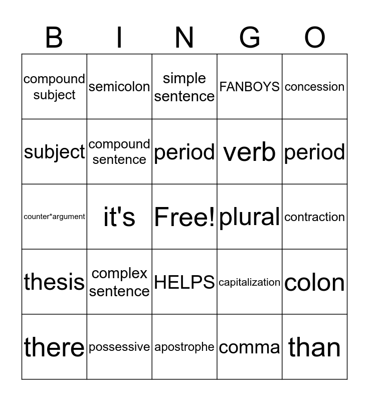 EOC BINGO Card