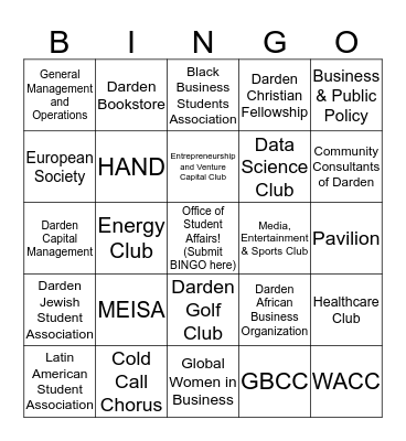 Club Fair BINGO (First 12 to turn in a card with 5-in-a-row win a prize!) Bingo Card