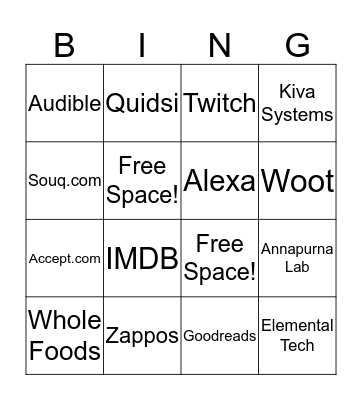 Amazon's Brands Bingo Card