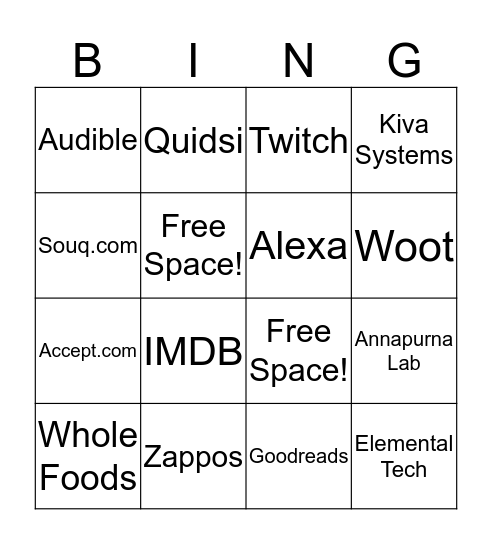 Amazon's Brands Bingo Card