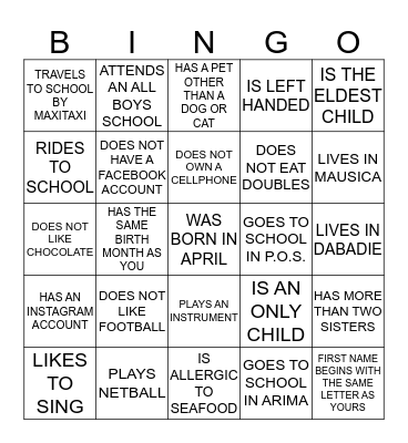 FIND  SOMEONE  WHO Bingo Card