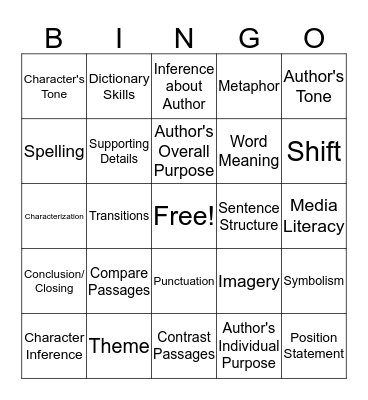 STAAR Bingo Card