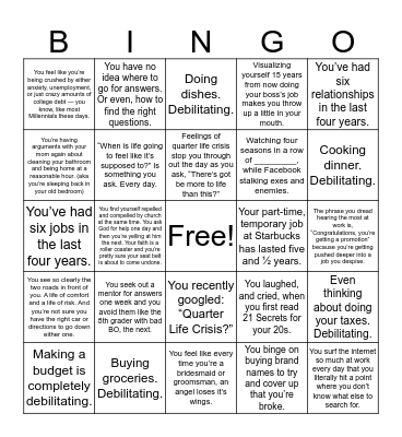 Quarter Life Crisis Bingo Card