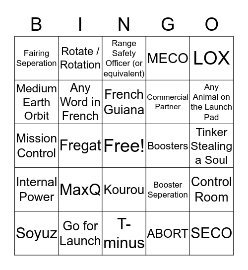 O3b Arianespace Launch Bingo Card