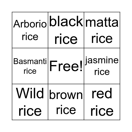 Rice Bingo Card