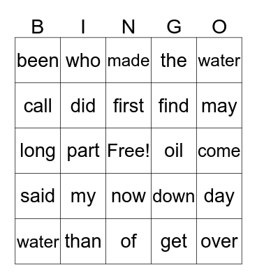 Sight Words 81-90 Bingo Card