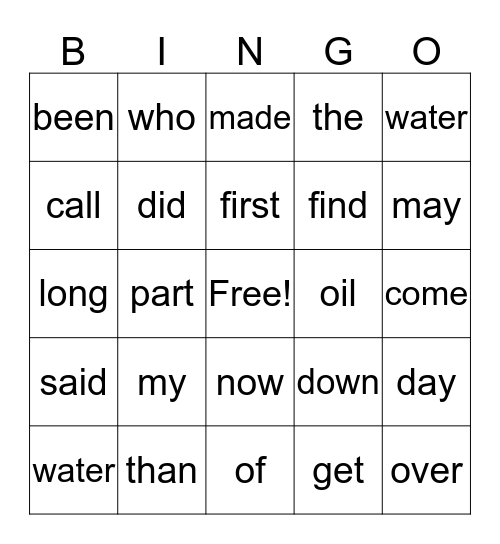 Sight Words 81-90 Bingo Card