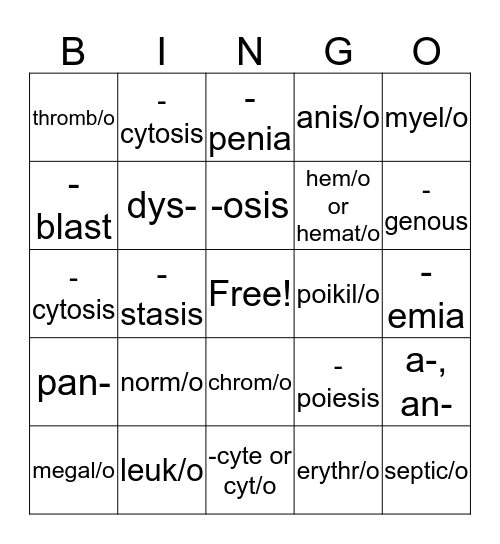 BINGO - CH 13 BLOOD Bingo Card