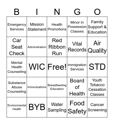 BEAR RIVER HEALTH DEPARTMENT Bingo Card