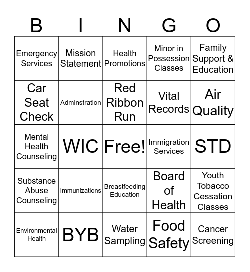 BEAR RIVER HEALTH DEPARTMENT Bingo Card