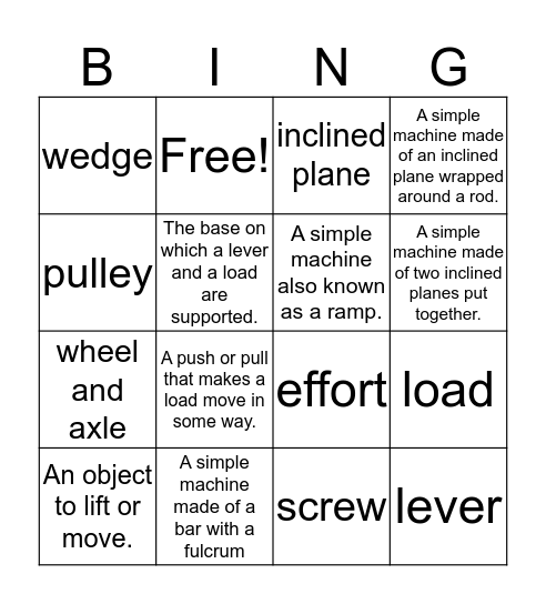 Using Simple Machines Bingo Card