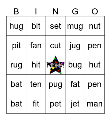 Word Family Bingo Card