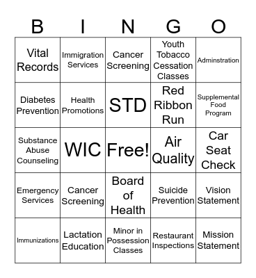 BEAR RIVER HEALTH DEPARTMENT Bingo Card