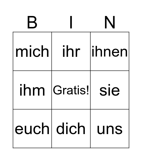 Dative Personal Pronouns Bingo Card