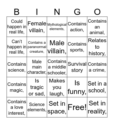 Fiction Bingo Card