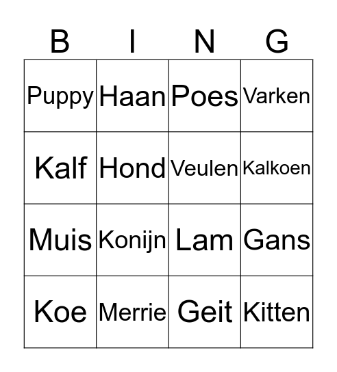 Boerderij Bingo Card