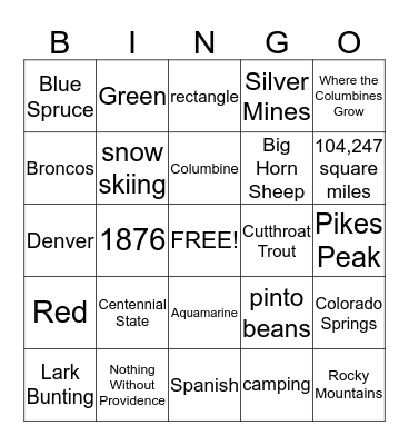 Colorado Bingo Card
