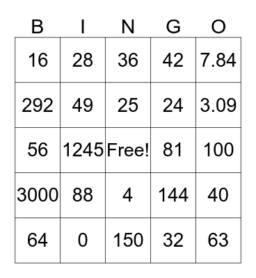 Multiplication Bingo Card
