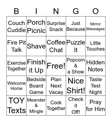 Me and My Man Bingo Card