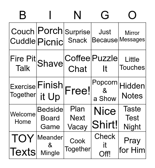 Me and My Man Bingo Card