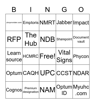 United Healthcare  Bingo Card