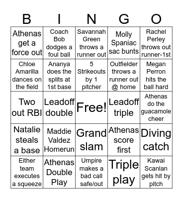 CMS Softball Strike Out Cancer  Bingo Card