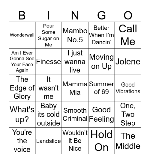 Music Bingo Card